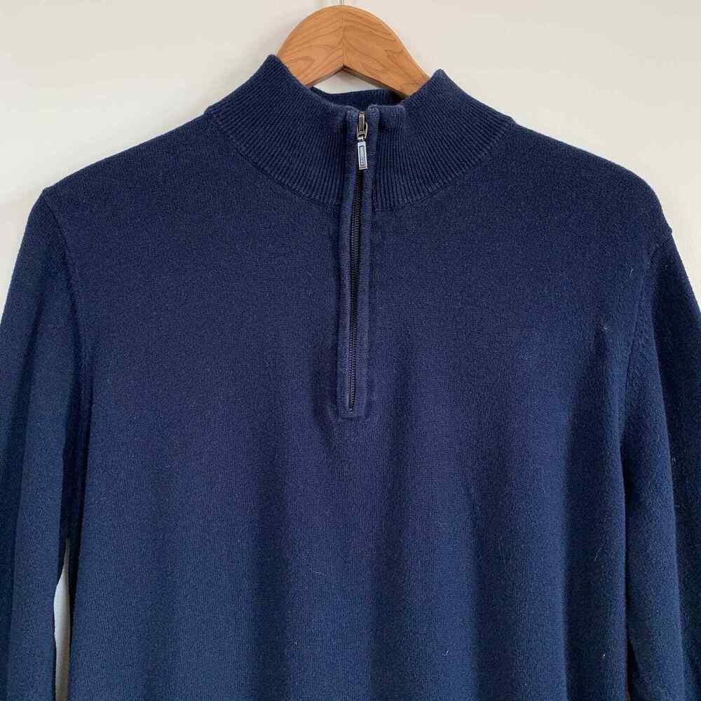 L.L.Bean Mens Cashmere Blend Quarter Zip Sweater Blue Pullover See Measurements